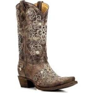 Corral Youth Embroidered Snip Toe Cowboy Western Boots Cowhide Leather Size 3.5